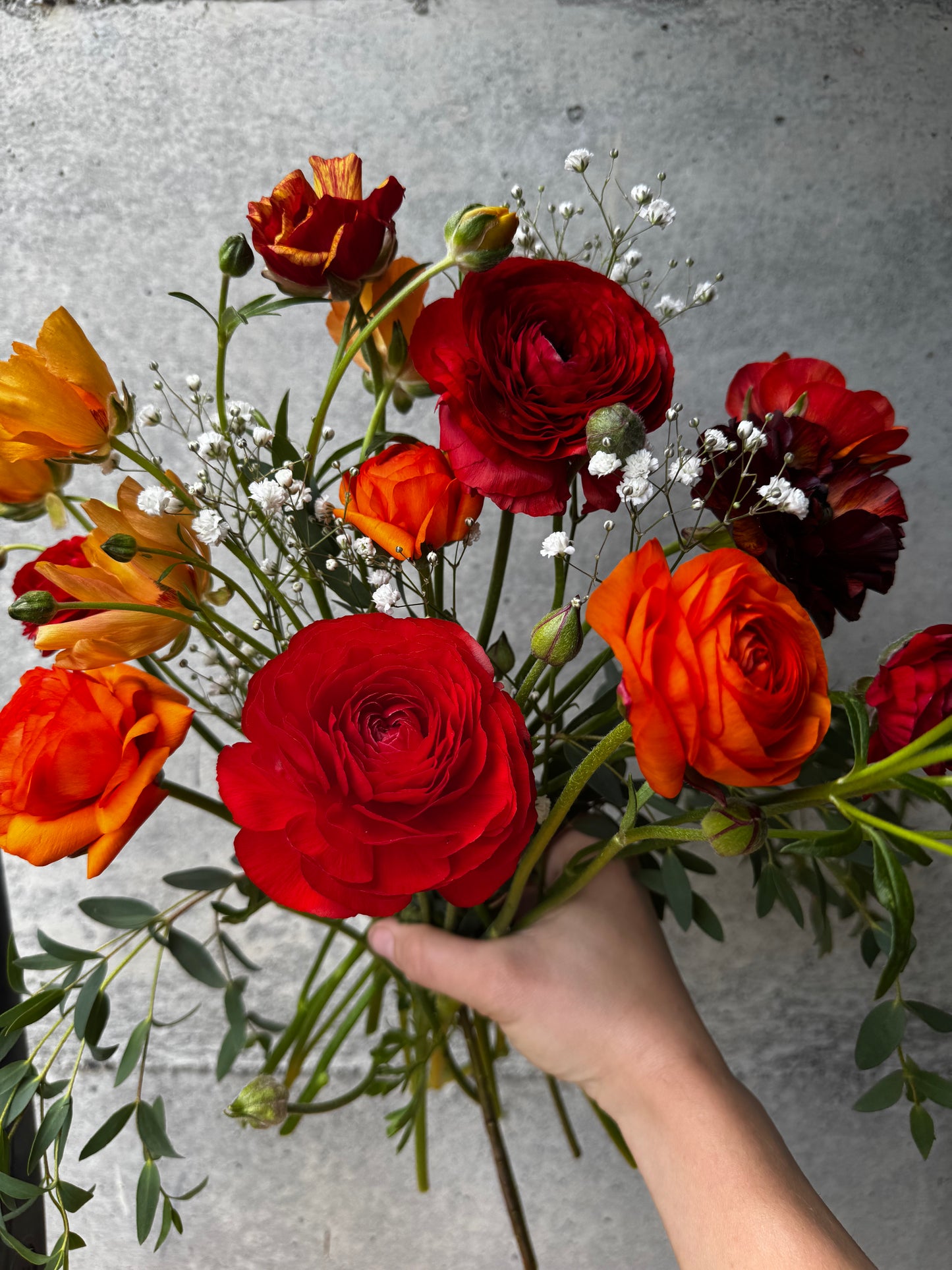 Wrapped bouquet of Spring flowers