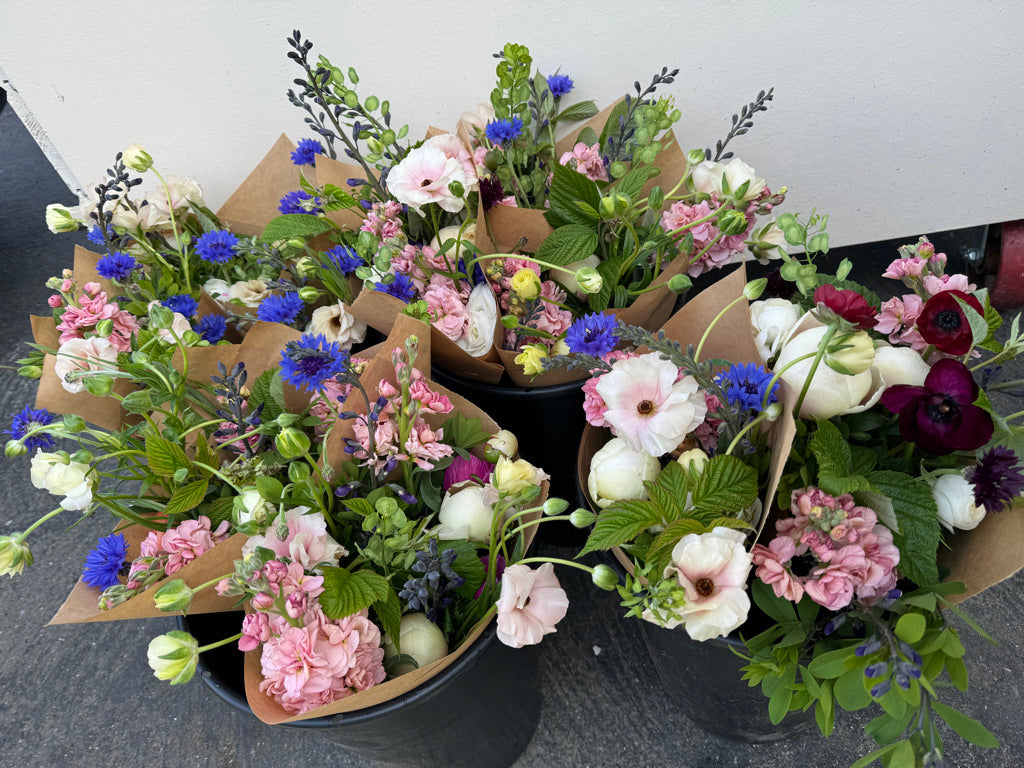 Large wrapped bouquet of Spring flowers